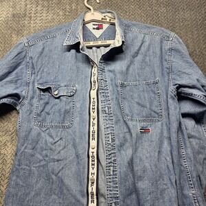 Tommy Hilfiger Jeans Men's XL Denim Button Up Shirt Blue Long Sleeve Y2K